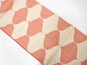 手織り紬　立涌に幾何学模様織り出し　全通袋帯